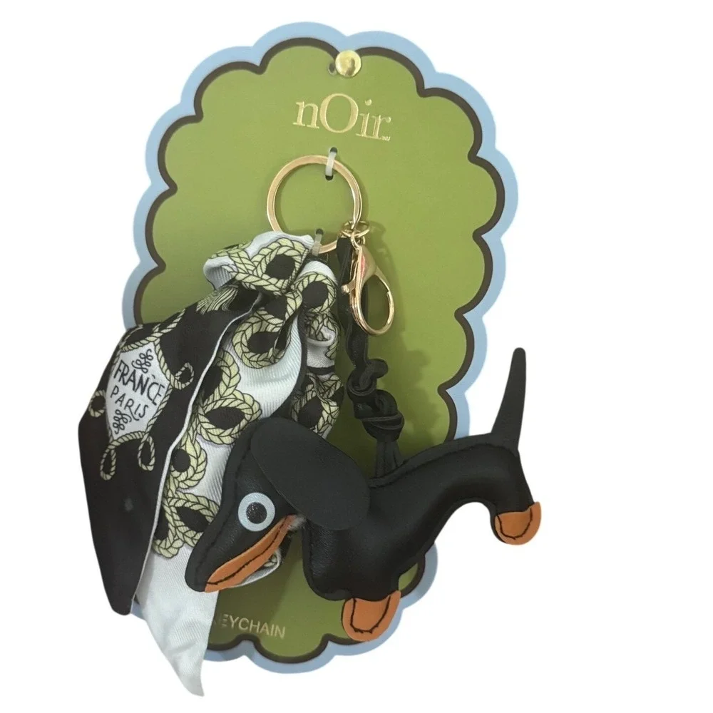 Charm Bag Key Chain Black Daschund Scarf Paris France NWT